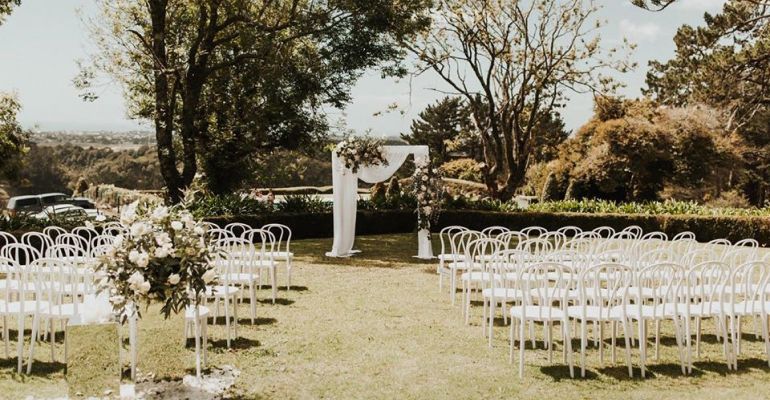 Chairs set out for an outdoor ceremony